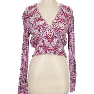 Free People Pink Paisley V-Neck Blouse